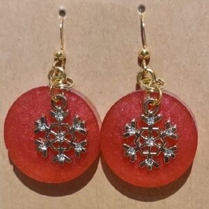 Elegant Pink Epoxy Snowflake Earrings, Handmade, One Of A Kind